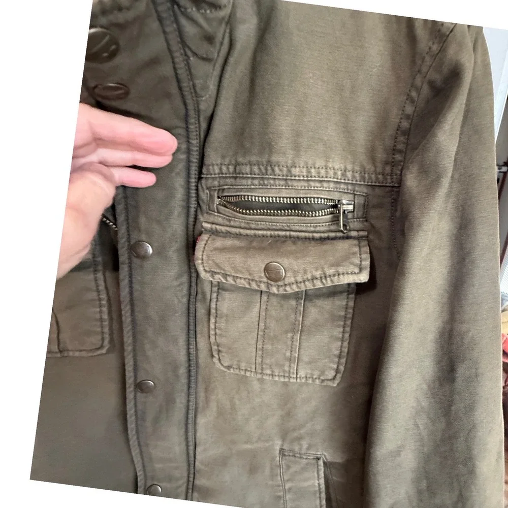 Levi's Field Jacket Military Canvas Coat Small Olive‎ Green Quilted